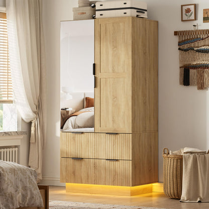 PAKASEPT Armoire Wardrobe Closet with 4 Doors, Pegboard and 2 Mirrors