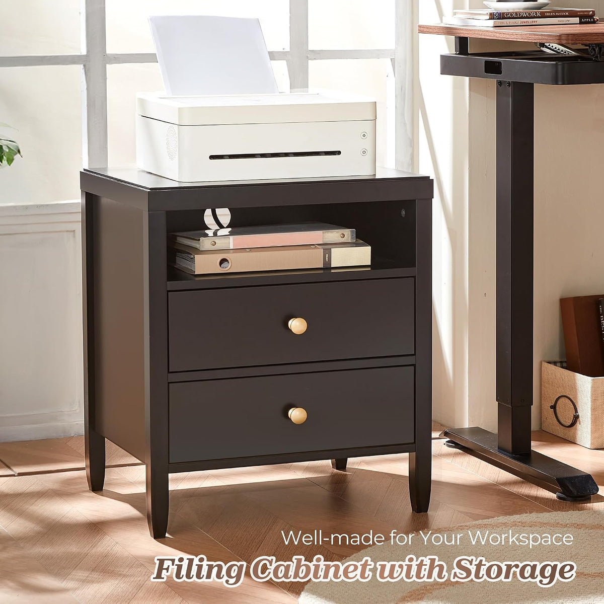Huuger Black Nightstand Set of 2, Night Stand with Charger Station
