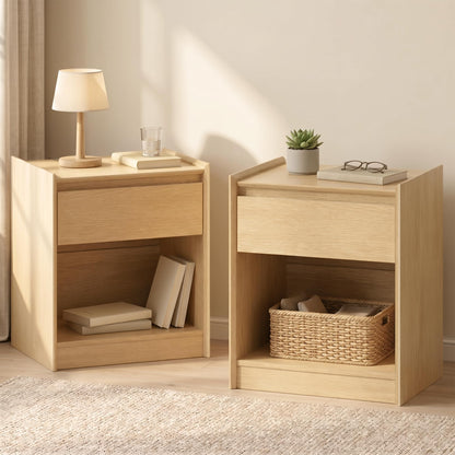 Black Nightstand with Charging Station, 24"H, 2 Drawers & Shelf