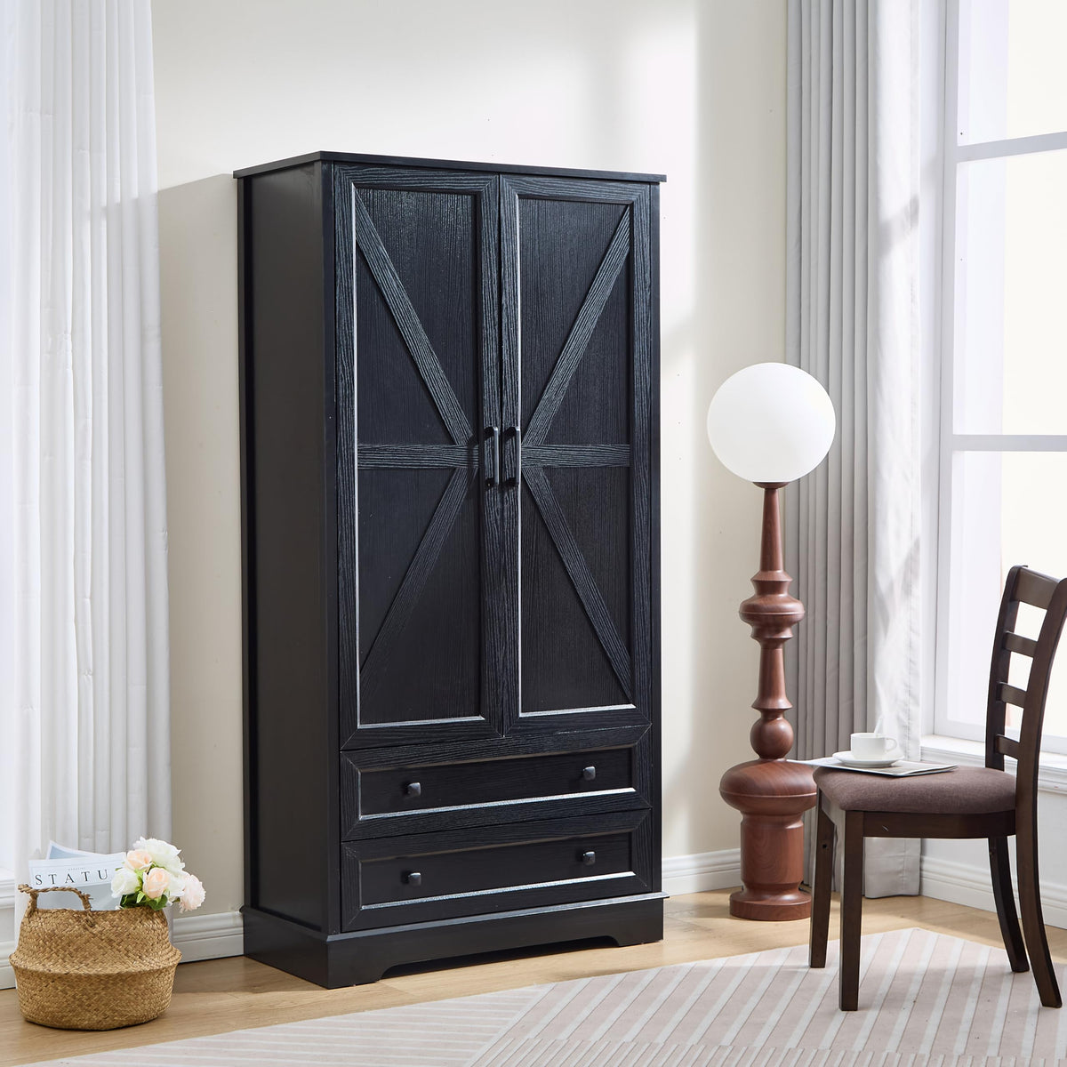 SOOWERY Farmhouse Dresser for Bedroom, Tall Chest of Drawers, Dark Cherry