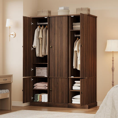 Garvee 72" Tall Armoire Wardrobe Closet, Fluted Wood, Narrow, Retro Brown