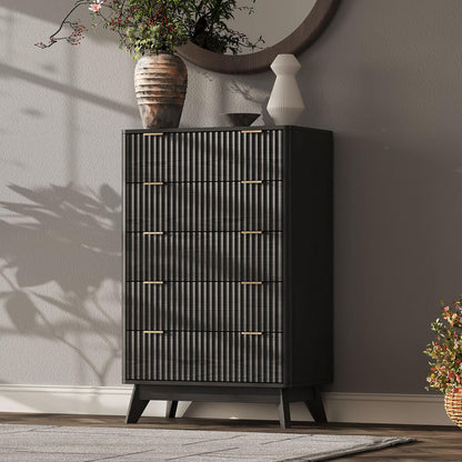 63" Wide Fluted 9 Drawers Dresser for Bedroom,Curved Edge,Oak