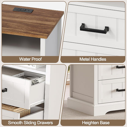 ChooChoo Farmhouse Night Stands with Charging Station Set of 2, 2 Drawers