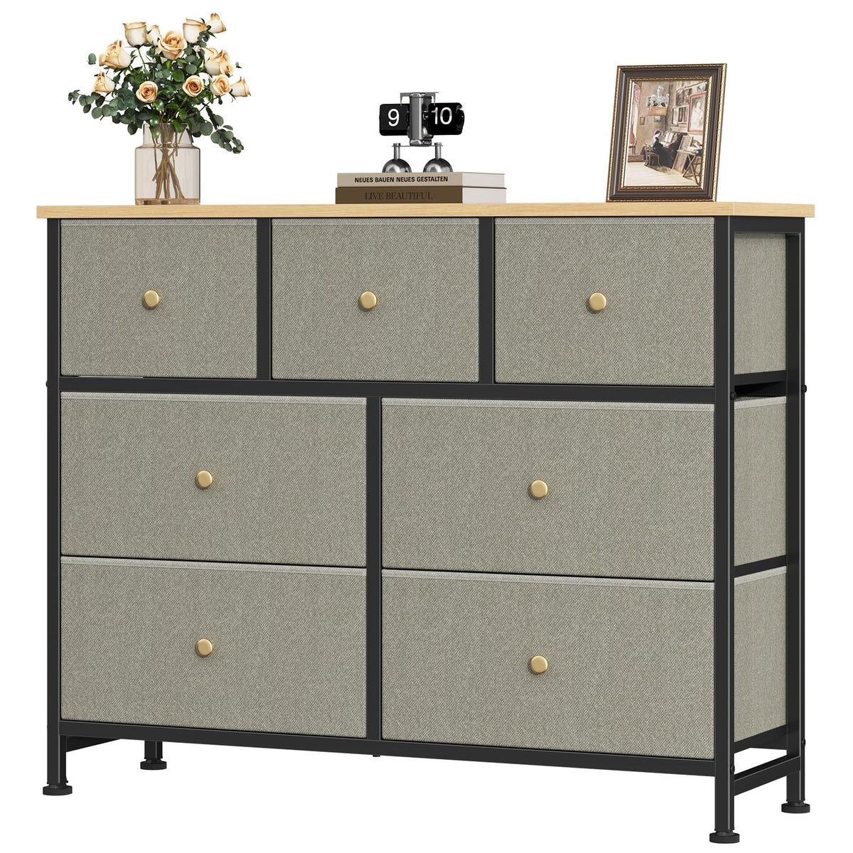 OLIXIS Black Dresser for Bedroom with 7 Fabric Drawers Storage Organizer