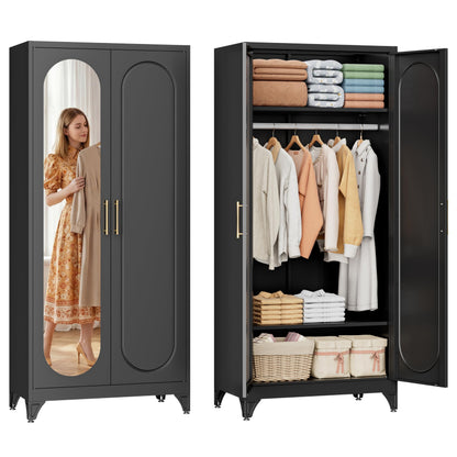 SteeLoong Metal Wardrobe Cabinet,Armoire Wardrobe Closet with Hanging Rod