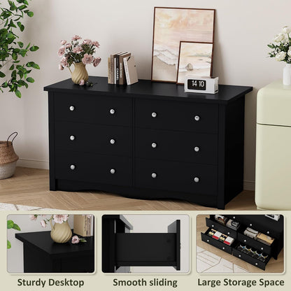 Shahoo Black Dresser for Bedroom with 6 Drawers, 47.2" Wood Dresser