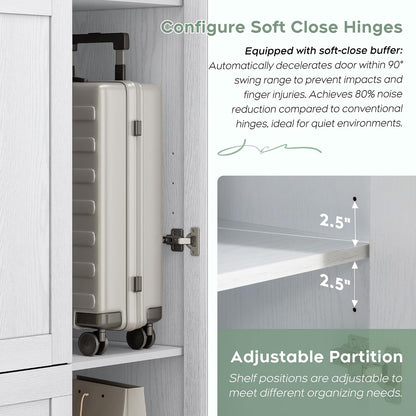 XIAO WEI Armoire Wardrobe Closet with 3 Door, Bedroom Wooden Armoires with Full Length Mirror, Large Clothing Storage Cabinet 2 Drawers, Hanging Rod, Shelves (White, 3 Door)