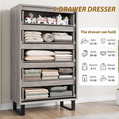 Garvee 5 Dresser for Bedroom, 50.5" Vertical Dresser Drawer with Storage