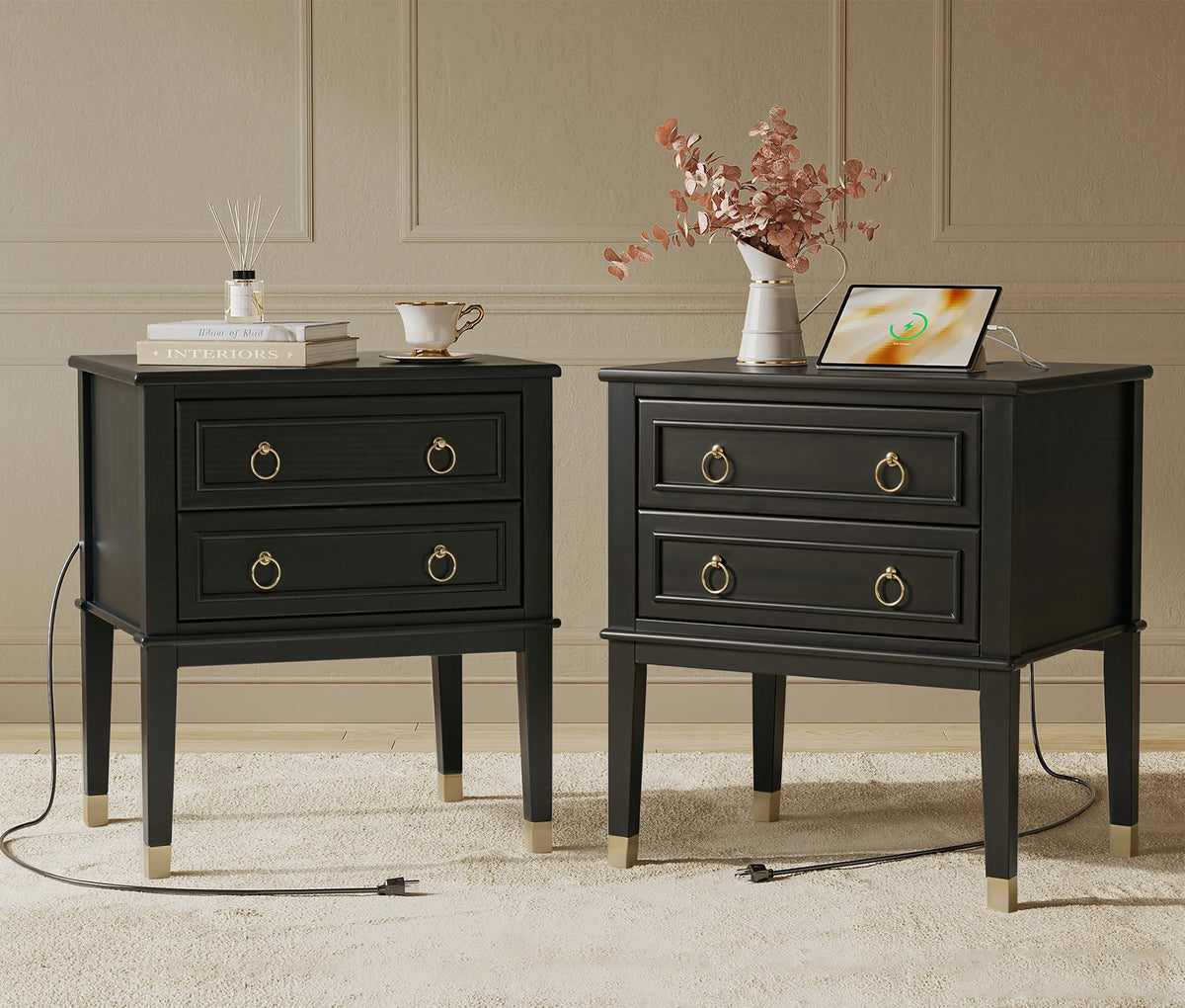 Huuger 27.6 Inch Tall Nightstand with Charging Station, USB-C Port
