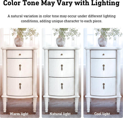 STO'SENSE Nightstand w/Charging Station & 3 Drawers, Pre-Assembled, Vintage Side Table w/Antique-Finished Pulls, Rustic Wood Finish, Narrow End Table w/Turned Legs for Bedroom (1, Ivory White)