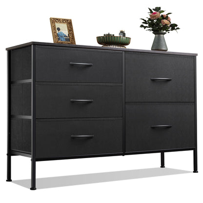 WLIVE Black Dresser for Bedroom, 5 Fabric Chest of Drawers