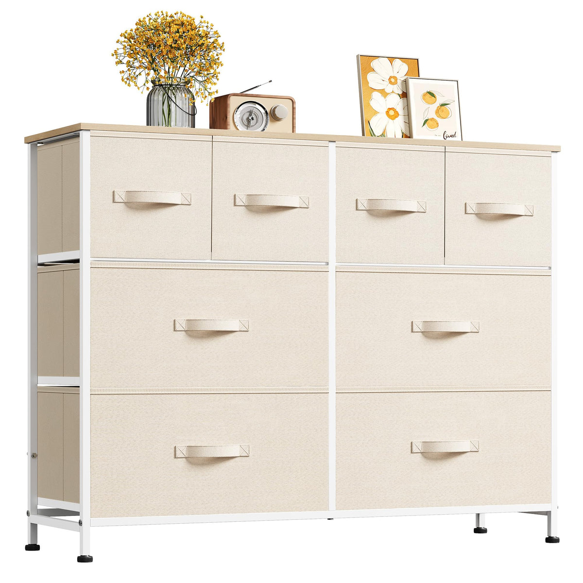 WLIVE Wide Dresser for Bedroom, 8 Drawer Chest of Drawers, Black Wood Grain