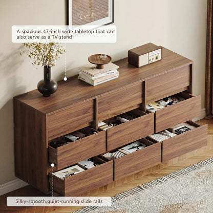 HOUROM Walnut Dresser for Bedroom, 59in Modern 9 Drawer Chest of Drawers