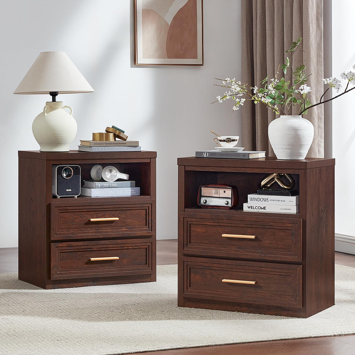 RWYHG 55.1" Wide Farmhouse 6 Drawers Dresser for Bedroom, Light Walnut