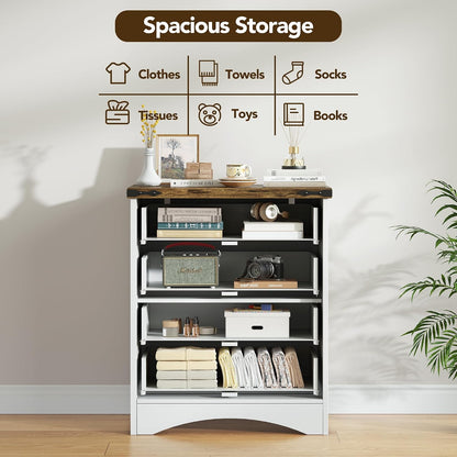 Decofy Farmhouse 4 Drawers Dresser for Bedroom, Walnut & White