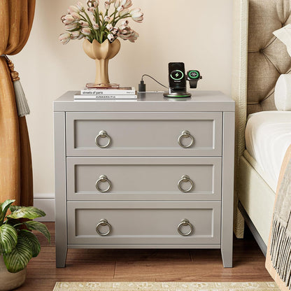 Huuger Paint Night Stand with Charger Station, 3 Drawer Nightstand Set of 2