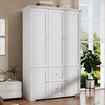 White Wardrobe Closet with 2 Drawers and 4 Doors, 74" H x 59" W