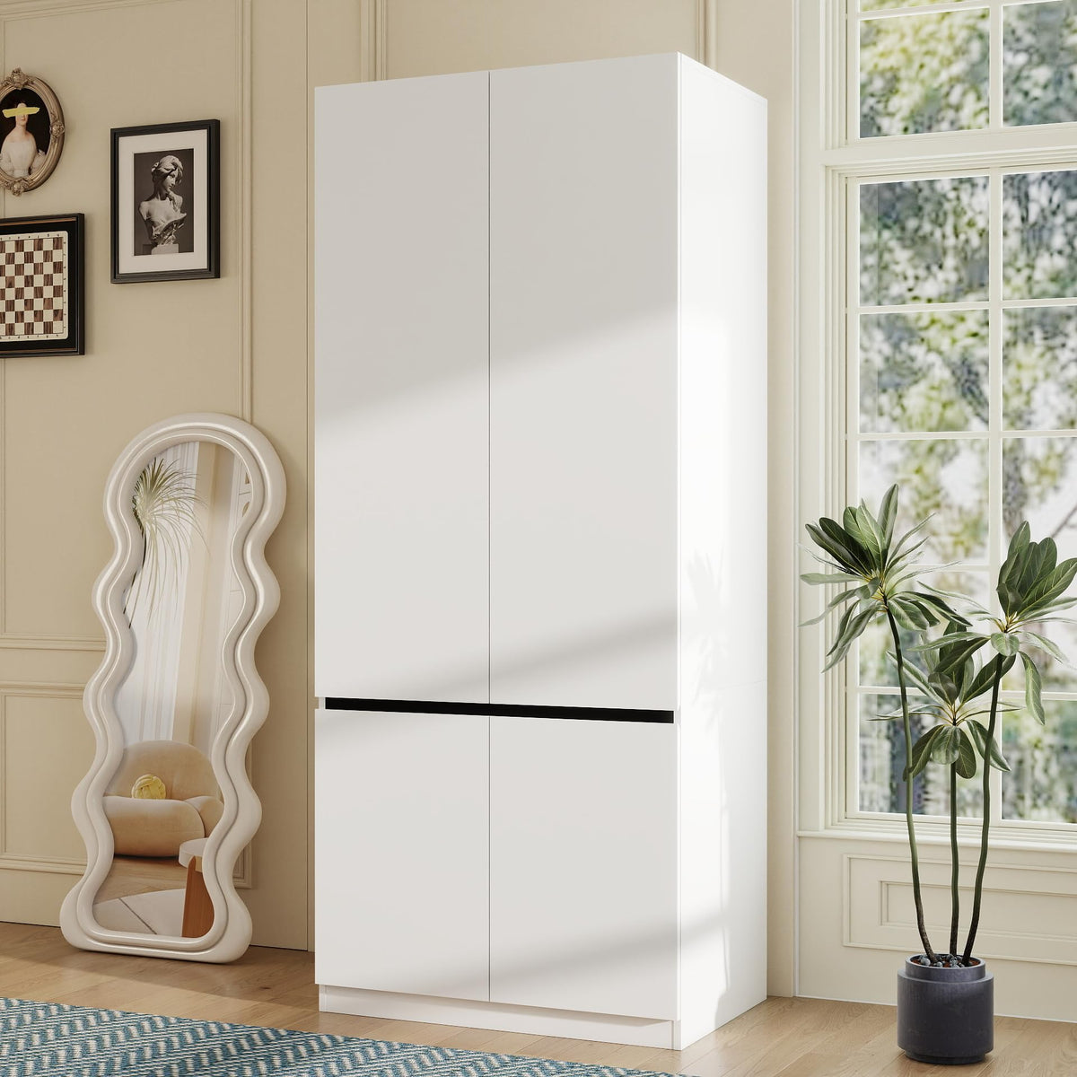 White Armoire Wardrobe Closet with 4 Doors, 75" Tall x 63" Wide