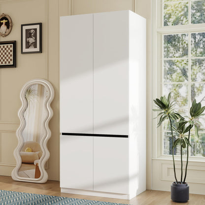 White Armoire Wardrobe Closet with 4 Doors, 75" Tall x 63" Wide
