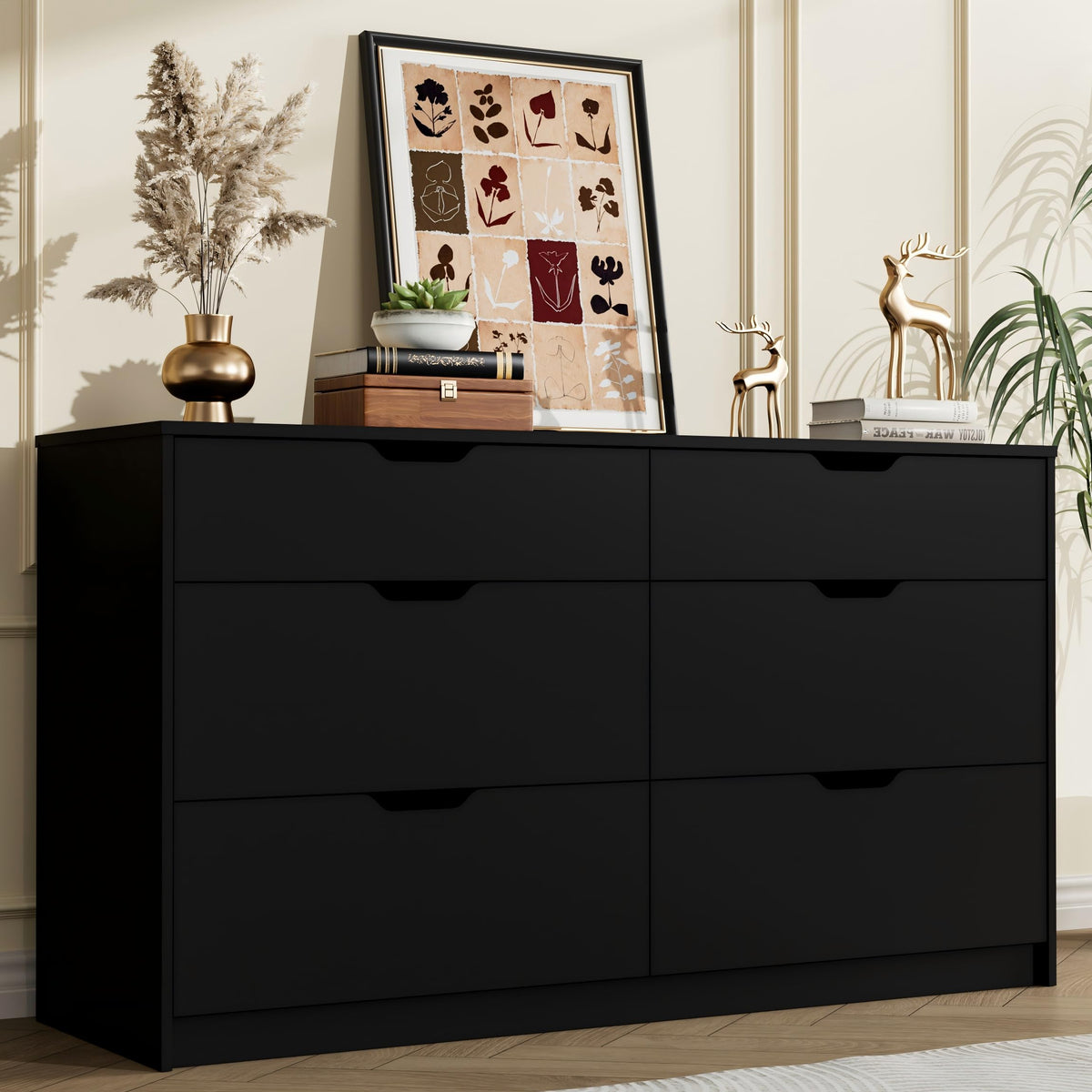 YESHOMY Dresser for Bedroom, 47.2" Modern Wood Chest with 6 Drawers, White