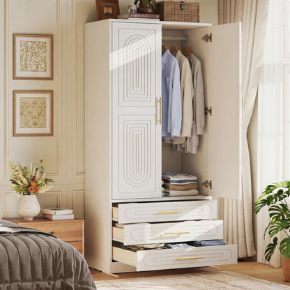 4 Doors Armoire Wardrobe Closet with Drawer & Doors, 71 inch Tall Wardrobe
