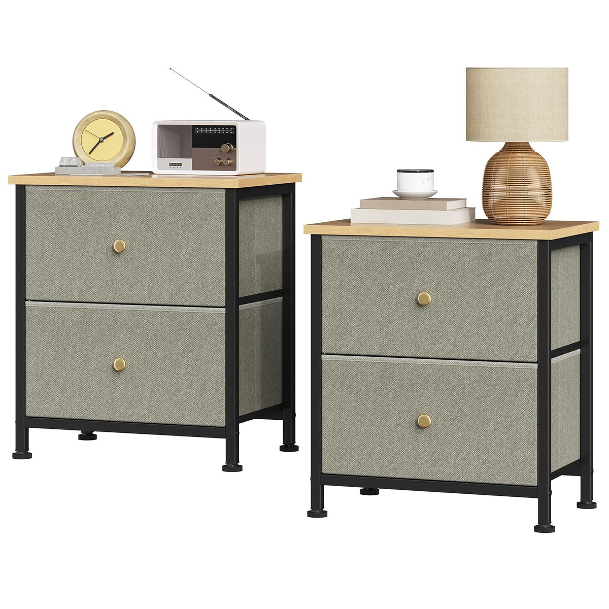 Sweetcrispy Nightstands Set of 2 with 2 Storage Drawer, Small Bedside Table