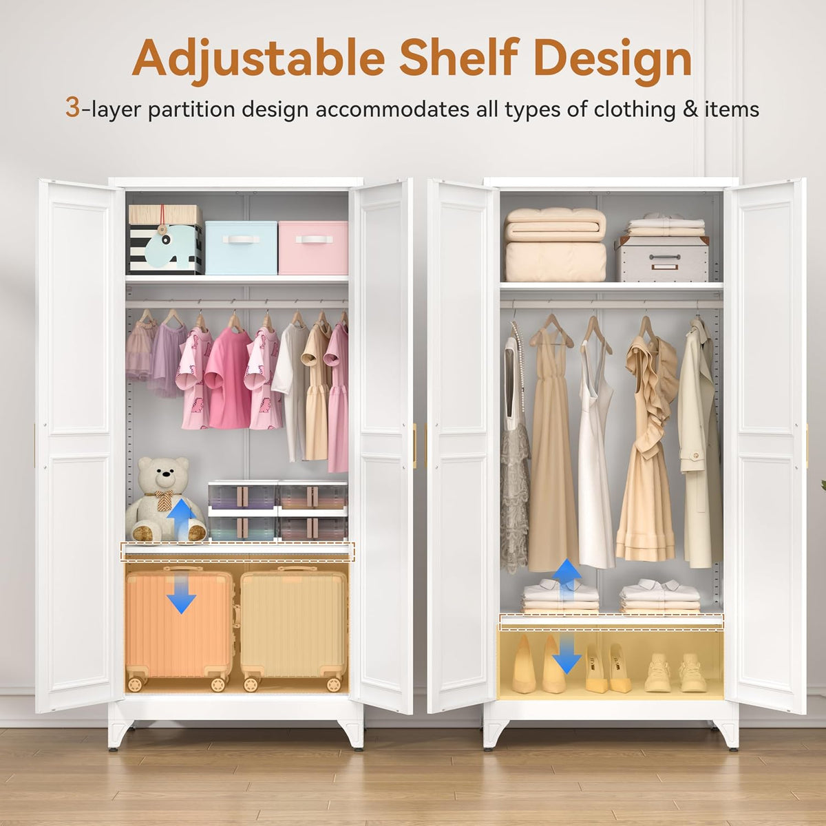 Polup 71" Metal Armoire Wardrobe Closet with Doors and Adjustable Shelves