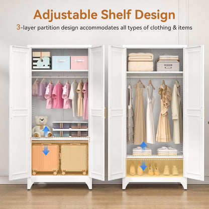 Polup 71" Metal Armoire Wardrobe Closet with Doors and Adjustable Shelves