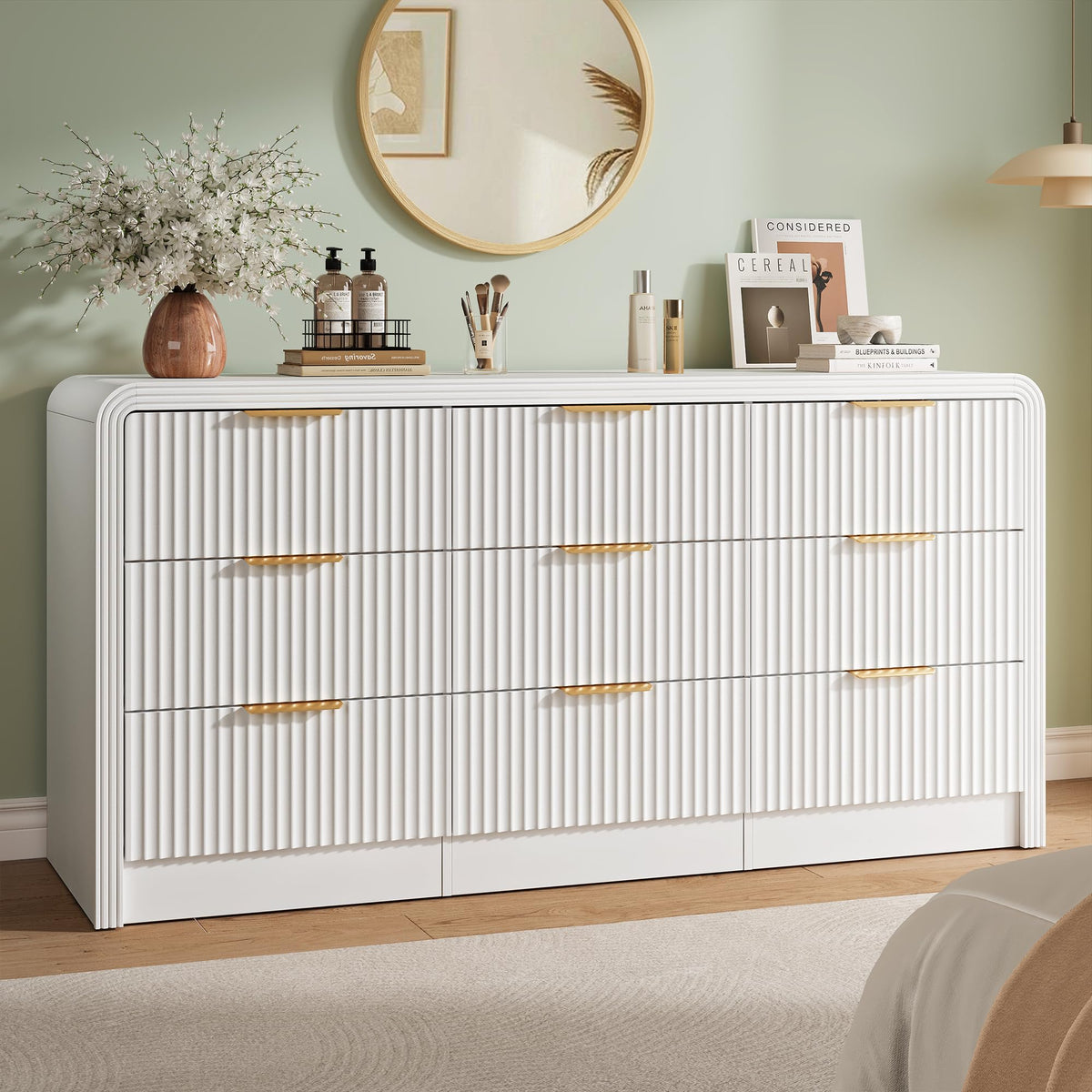 Decofy Fluted 9 Drawers Dresser, 63'' Wide Chest of Drawers for Bedroom