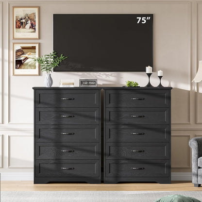 Garvee Farmhouse Wood 43.9" Tall 5 Drawer Dresser for Bedroom, Black