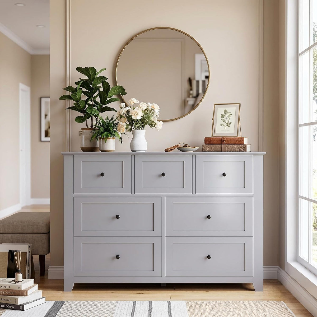 Garvee Grey 7-Drawer Dresser for Bedroom, 54" Entryway Storage Organizer