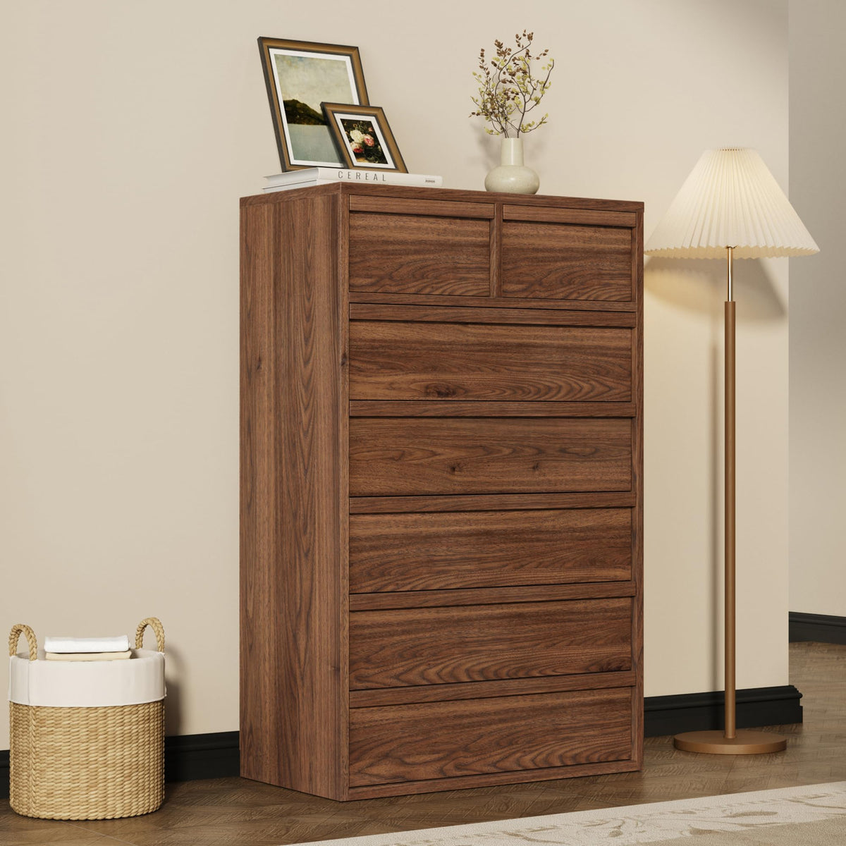 Garvee 7 Dresser for Bedroom 46.8" Tall Dresser with Storage Wooden, Walnut