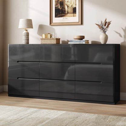 10 Drawer Dresser for Bedroom, 55" Long High Gloss Dresser, White
