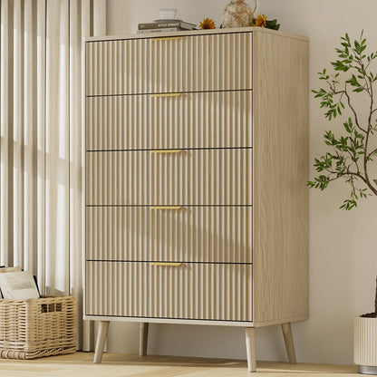 LYNSOM 55" Wide Fluted Dresser for Bedroom with 6 Drawer, Modern Chest of Drawers with Curved Profile Design and Metal Handles, Wood Dresser TV Stand & Storage Organizer for Living Room, Walnut