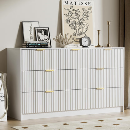 Furniway 55" Wide Green Dresser for Bedroom, Fluted 8 Drawer Dresser