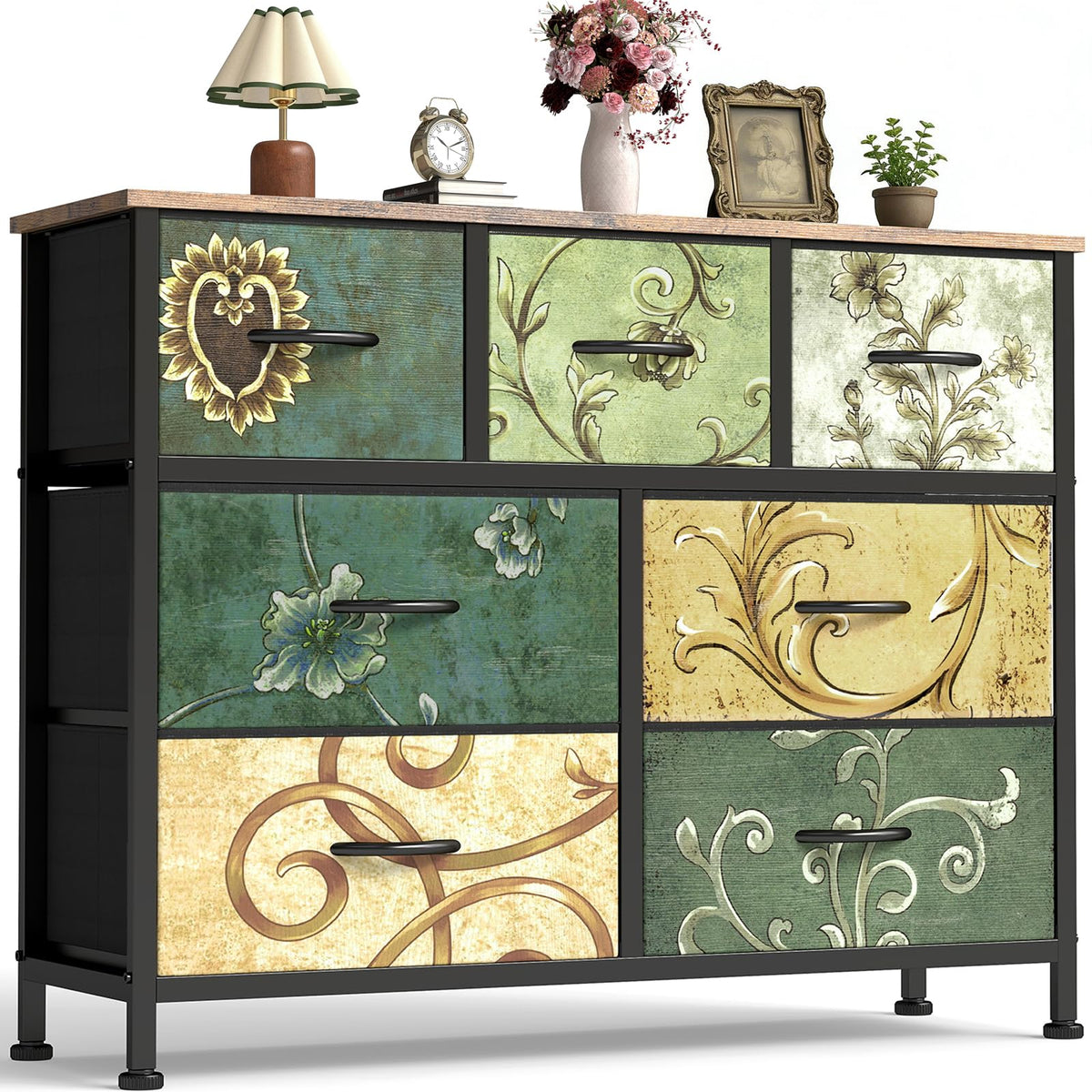 OLIXIS Black Dresser for Bedroom with 7 Fabric Drawers Storage Organizer