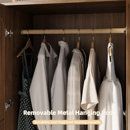 TOKSOM 2 Doors Freestanding Armoire Wardrobe Closet, 68.8" Wardrobe Armoire Wooden Closet Large Capacity Storage with 2 Drawers & 1 Hanging Rod Shelf Clothes Organizer Walnut 1PC