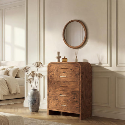 Curved 9-Drawer Dresser for Bedroom, 63" Wide Modern Chest of Drawers, Vanity Desk TV Stand for Living Room, Closet Storage Drawers Organizer Furniture, Nursery, Hallway, Dark Burl