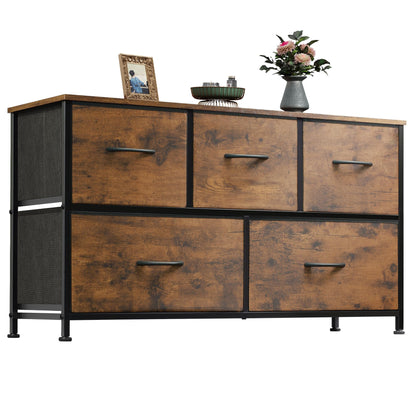WLIVE Wide Dresser for Bedroom, 5 Drawer Chest of Drawers, Dark Grey