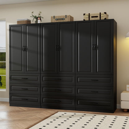 Black Armoire Wardrobe Closet with 3 Drawers, 75" H x 32" W Armoire