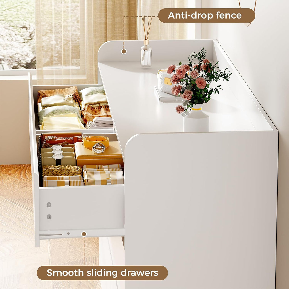 White Dresser for Bedroom, 6 Drawer Dresser Chest of Drawers
