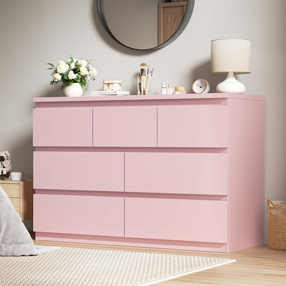 Jocoevol Modern White 7 Drawer Dresser for Bedroom, Simply Chest of Drawers, Wood Storage Dresser with Deep Drawers for Living Room Hallway Entryway, White