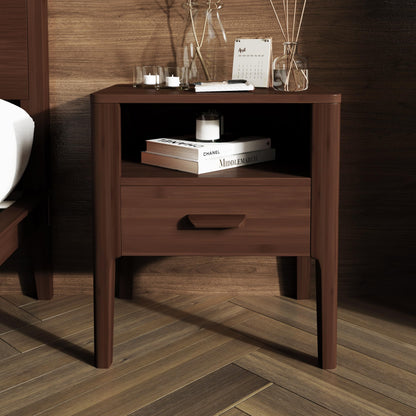 Merax Bamboo Nightstands Set of 2, Night Stands w/Drawer & Shelf, Brown