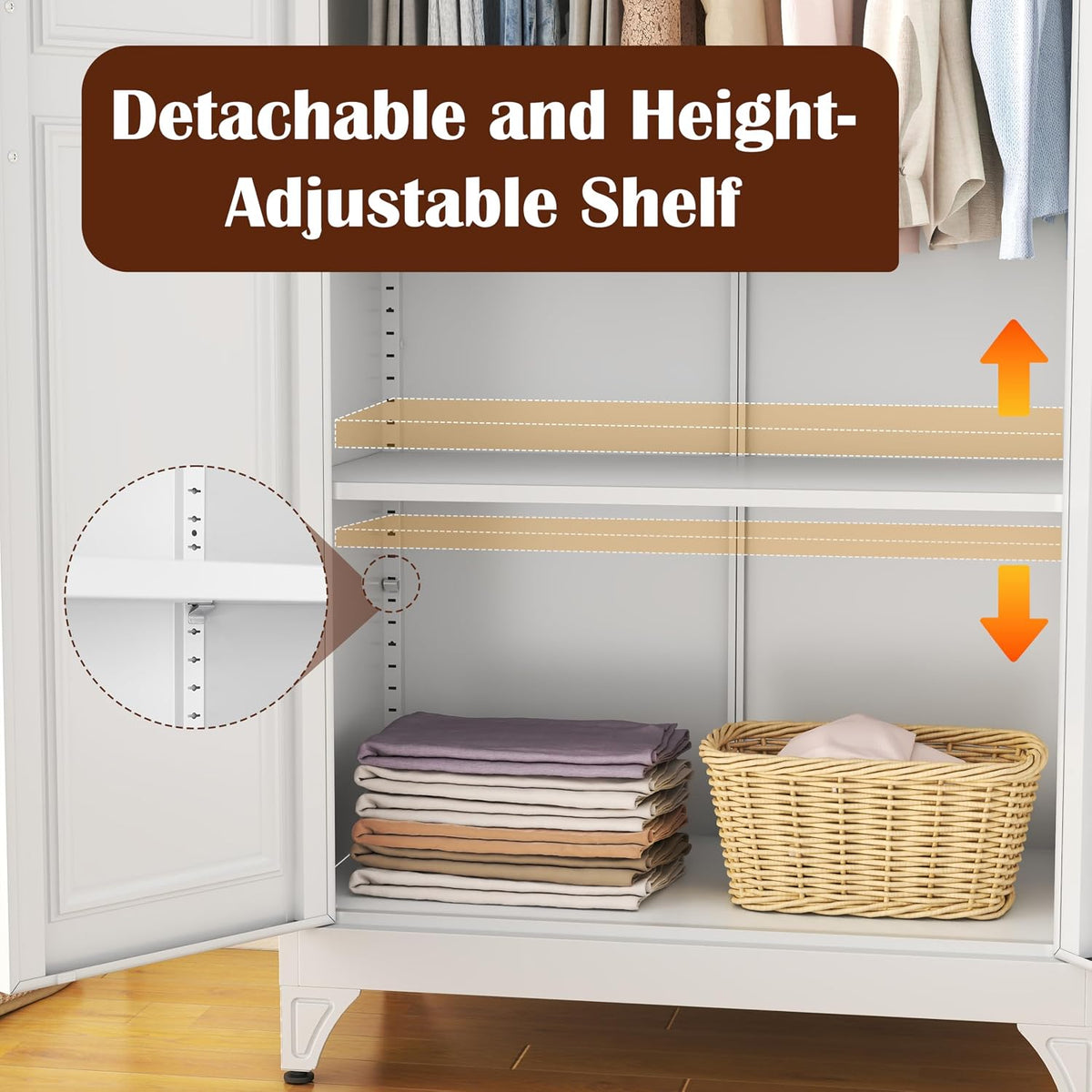 SteeLoong Metal Wardrobe Cabinet,Armoire Wardrobe Closet with Hanging Rod