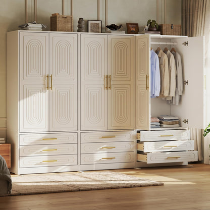 4 Doors Armoire Wardrobe Closet with Drawer & Doors, 71 inch Tall Wardrobe