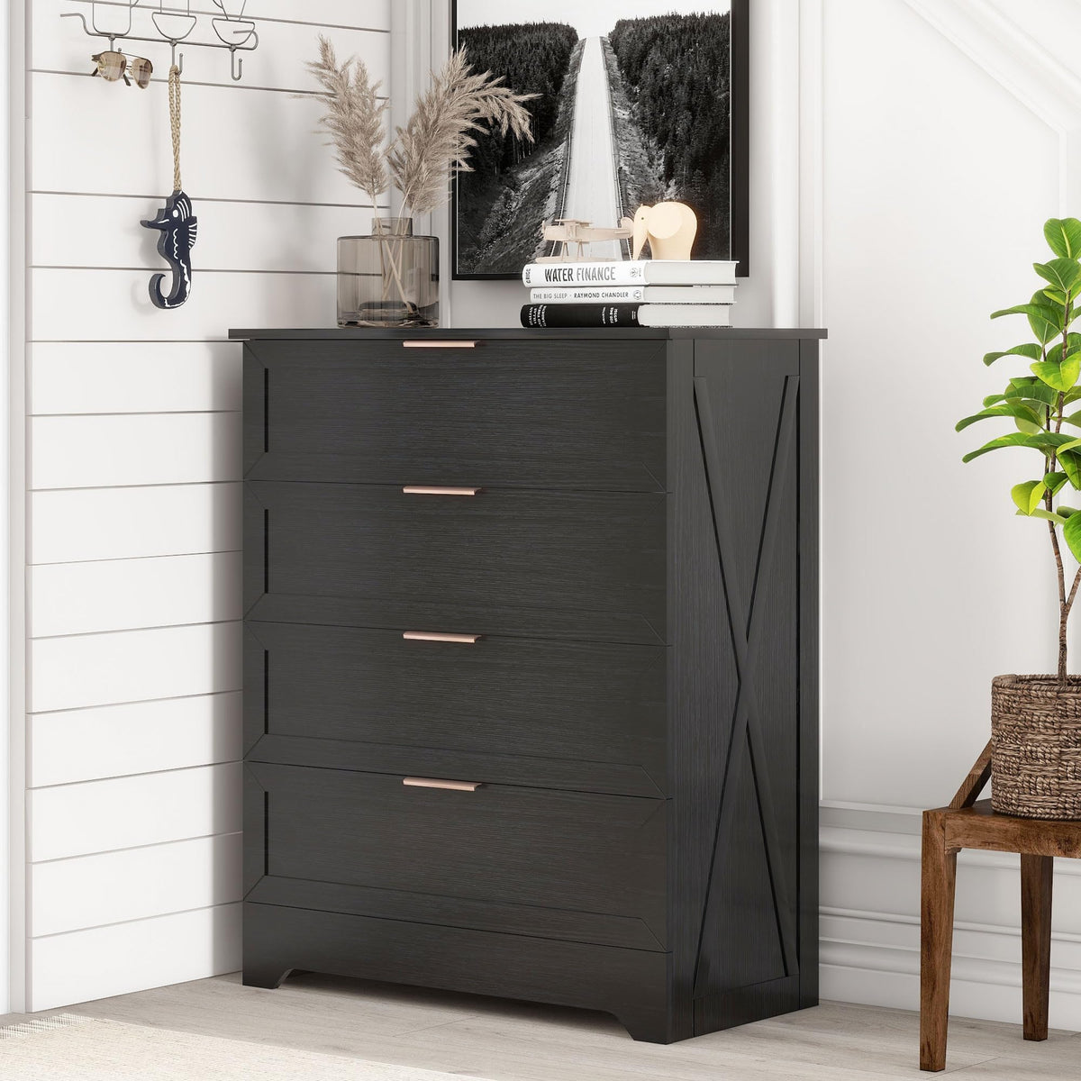 FTZxHKLX White 4 Drawer Dresser for Bedroom, Modern Chest of Drawers