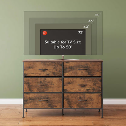 WLIVE Dresser for Bedroom with 6 Fabric Drawers, Rustic Brown