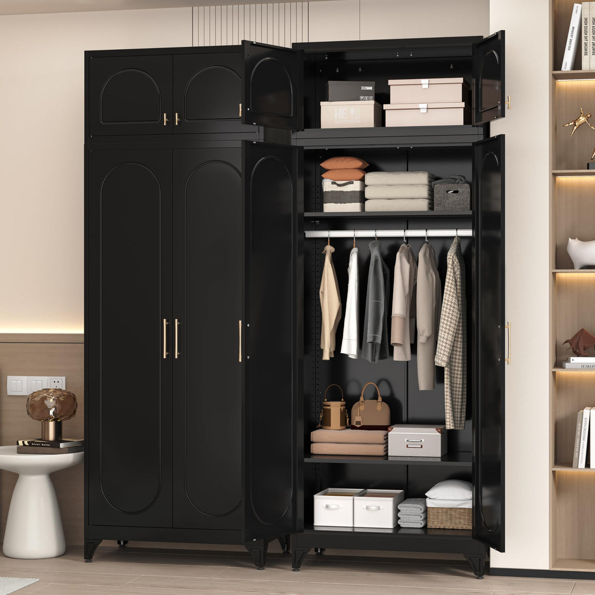 71" Black Metal Armoire Wardrobe Closet with Panel Doors