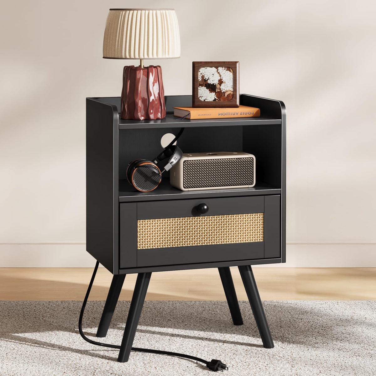 SUPERJARE Nightstands Set of 2, Night Stands with Charging Station