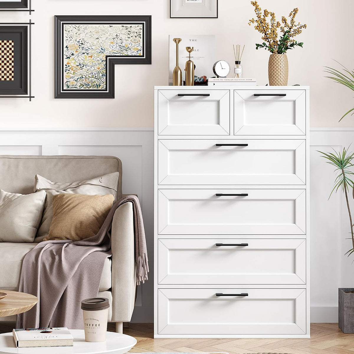 BOTLOG Tall White Dresser with 6 Drawers